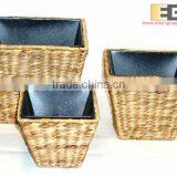 Square Natural Water Hyacinth Metal Linner Garden Plant Pot/baskets thumbnail-1