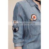 Guangzhou Women Clothes Long Sleeve Patch Embroidery Vintage Denim Shirt thumbnail-3