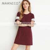Maxnegio formal black color jersey fabric loose shirt dress straight casual dress