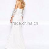 MGOO Design Bandeau Cream Crepe Ruffles Bridal Grown Off Shoulder Lace Dress With Fishtail Bridesmaid Dress thumbnail-3