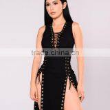 Zm50308b v Neck Hollow Out Women Clothes Pure Color Sexy Lady Dresses thumbnail-1
