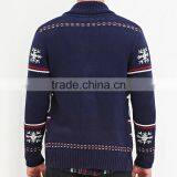Navy Shawl Collar Long Sleeve Snow and Deer Patterns Cardigan Ugly Christmas Sweater thumbnail-2