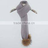Myfur Wholesale Fashion Long Scarf Lady Stretch Knit Scarf With Fur Balls Popular Style thumbnail-5