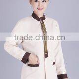 Juqian Wholesale Cheap Beige Fashional Design Korean Collar Anti-foul Hotel Cleaner Workwear Work Uniform thumbnail-5