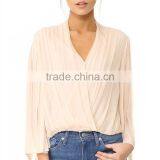 2017 OEM Long Bell Sleeves Surplice Neckline Deep Pleated Blouse thumbnail-2