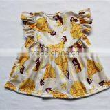 New Arrive Kids Summer Smocks Flutter Sleeves Prints Princess Yellow Pearl Dress thumbnail-2