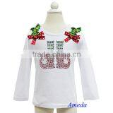 Girls Xmas Bling Red Green Rhinestone Elf Shoes White Long Sleeves Top 3M-7Y thumbnail-1
