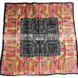 Red Green Black Square Heart-shaped Printed Pure Silk Pashmina