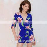 2016 BAIYIMO OEM Service Womens Floral Printed Short Sleeve Mini Jumpsuit thumbnail-2