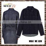 Womens Jeans Shirts Fashion Dark Navy Denim Shirts Cotton Shirts Custom thumbnail-1