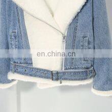 New Style Factory Sherpa Women Fashion Winter Jacket Berber Fleece Fancy Denim Ladies Motorcycle Jacket thumbnail-5