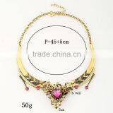 Women Jewelry 18k Gold Plated Pink Crystal Choker Chunky Statement Bib Necklace thumbnail-6