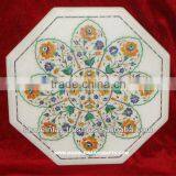 Handcrafted White Marble Stone Antique Coffee Table Top thumbnail-1