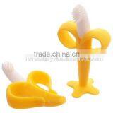 Hot Sell Factory Price BPA Free Lovely Stand up Solid Silicone Banana Shape Baby Brush Teether