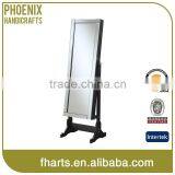 Premium Full Size Cheval Mirror Black Wood Jewelry Armoire Cabinet Stand Box With Lock thumbnail-3