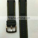 22mm Black Silicone Rubber Sport Diver Watch Band Strap Yellow Stitch