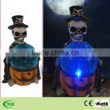 Halloween decoration solar led light resin skull statue with party decor lights