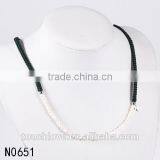 Best Selling Jewelry Black Braid Rope With Stainless Steel Bear Pearl Necklace thumbnail-1