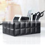 4 Slot PU Leather Desk Remote Controller Holder Organizer; Home Sundries Storage Box