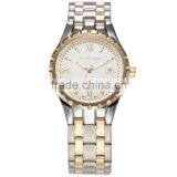 Fashion White Dial Date Silver Gold Stainless Steel Quartz Analog Lady Watch