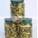 Pickled crunchy gherkin in glass jar