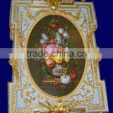 Floral Ceramic and Gold Plated Copper Mounted Framed Wall Hanging Art Fresco, Wall Mural thumbnail-4
