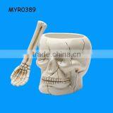 White Ceramic Skull Bowl& Skeleton Hand Spoon thumbnail-1