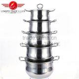 High Quality 5pcs Stainless Steel Drum-shaped Soup Pot Kitchen Cookware With Glass Lid thumbnail-1