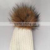 Myfur Pure White Color 30% Wool 70% Acrylic Knitted Raccoon Fur Bobble Knit Scarf thumbnail-4