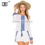 Crepe Embroidered Peasant Blouse Long Sleeve off Shoulder Lady Top thumbnail-1