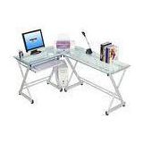 7mm Tempered Glass And Wood L shaped Computer Desk For Office White DX-402B