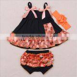 2016 3 PCS Ruffled Flower Baby Rompers Girl Baby Costumes Set Kids Jumpsuit Cotton Chevron Romper Photo Props With Bow Headband thumbnail-5