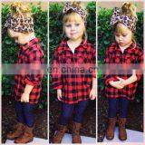 Christmas Boy Girl T-shirt Grid Tops Autumn Winter Children Red Long Sleeve Tees Holiday Kids Clothing thumbnail-5