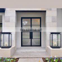 Contemporary Elegant French Simple Line Grill Design Black Color Frame Front Double Glass Modern Entry Wrought Iron Door thumbnail-4