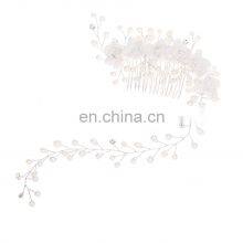 Bridal Wedding Crystal Bride Hair Accessories Pearl Flower Headband Handmade Hairband Beads Decoration Hair Comb thumbnail-5
