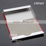 Lichee Pattern Red Leather Flannelette Lining Stainless Steel Promotional Metal Leather Credit Card Holders thumbnail-4