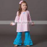 Little Girls Ruffle Tunic Top Long Sleeves Boutique Wholesale Children's Fancy Top Pant Set Tunic Top With Matching Ruffle Pant thumbnail-1