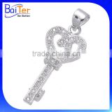 White Gold Plated Created 925 Sterling Silver Created Diamond Heart Key Pendant For Necklace