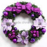 24" Unlit Pine And Ornament Christmas Wreath Purple Color