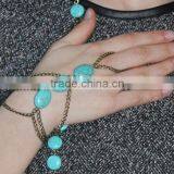 Trendy Boho Finger Ring Turquoise Harness Slave Chain Hand Bracelet thumbnail-5