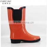 2016 new style women Rubber rain boot pure orange with black Elastic colth