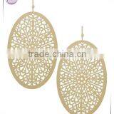 Matte Gold Tone Thin Metal Fish Hook Oval Dangle Earring Set thumbnail-1