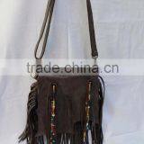 Brown western style Real Leather Hand Made fringe shoulder bag's for girl's