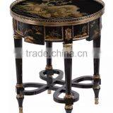 Vintage Style Natural Wood Carved Coffee Table With Seashell Mosaic Crafts Handmade Marquetry Living Room Round Side Table thumbnail-5