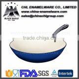 Non Stick Cast Iron Enamel Coating Stove Wok With Wooden Handle
