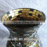 Brown Mosaic Antique Flat Round Glass Vase thumbnail-2