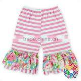 Wholesale Baby Ruffle Shorts 100 % Cotton Stripe Flower Designs Ruffled Shorties for Toddler Girl thumbnail-4