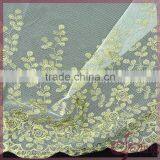 Floral Gold Metallic Yarn Embroidered Tulle Fabric, Elegant Tulle Lace Fabric thumbnail-1