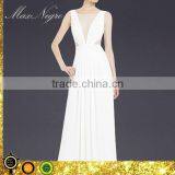 Sexy V Neck Sleeveless White Chiffon Maxi Dress on Sale thumbnail-1