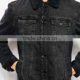 Fashion Wholesale Mens Black Denim Jacket With Fleece Collar thumbnail-3